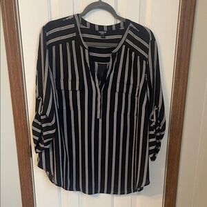 torrid Black and White Vertical Stripe V-Neck Blouse